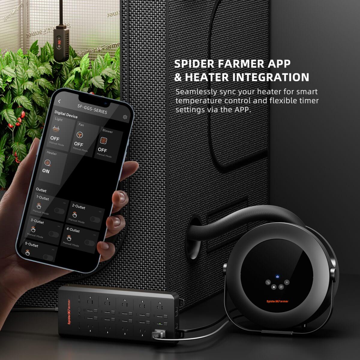 Spider Farmer Grow Tent Heater with Smart Temperature Control, Auto Settings, and 24H Timer