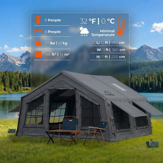 Coody Familia AirTent 13.6 Gray Inflatable Tent House for Camping (2-8 Person)