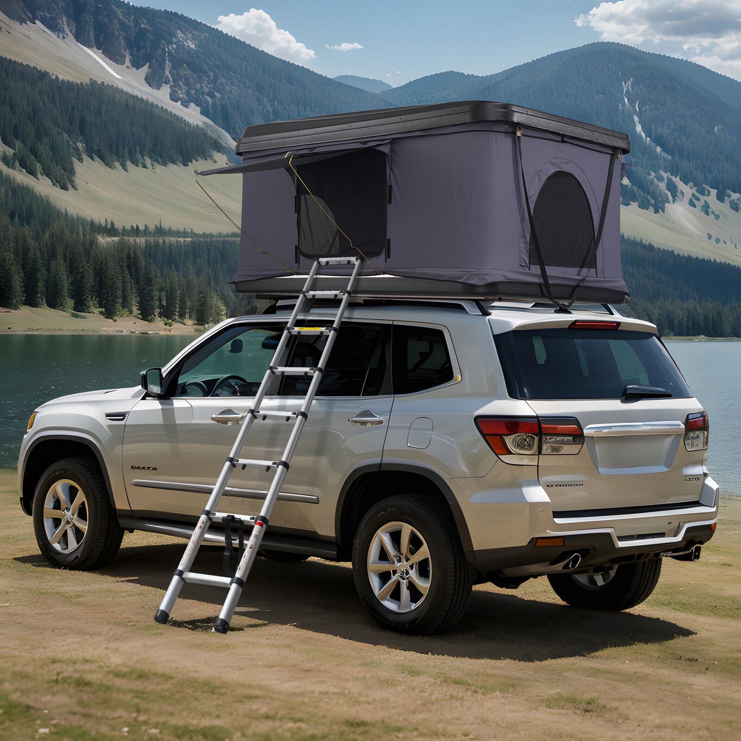 VEVOR Hard Shell Flattop Rooftop Tent W/ Ladder Pop-Up Camper for SUV Jeep