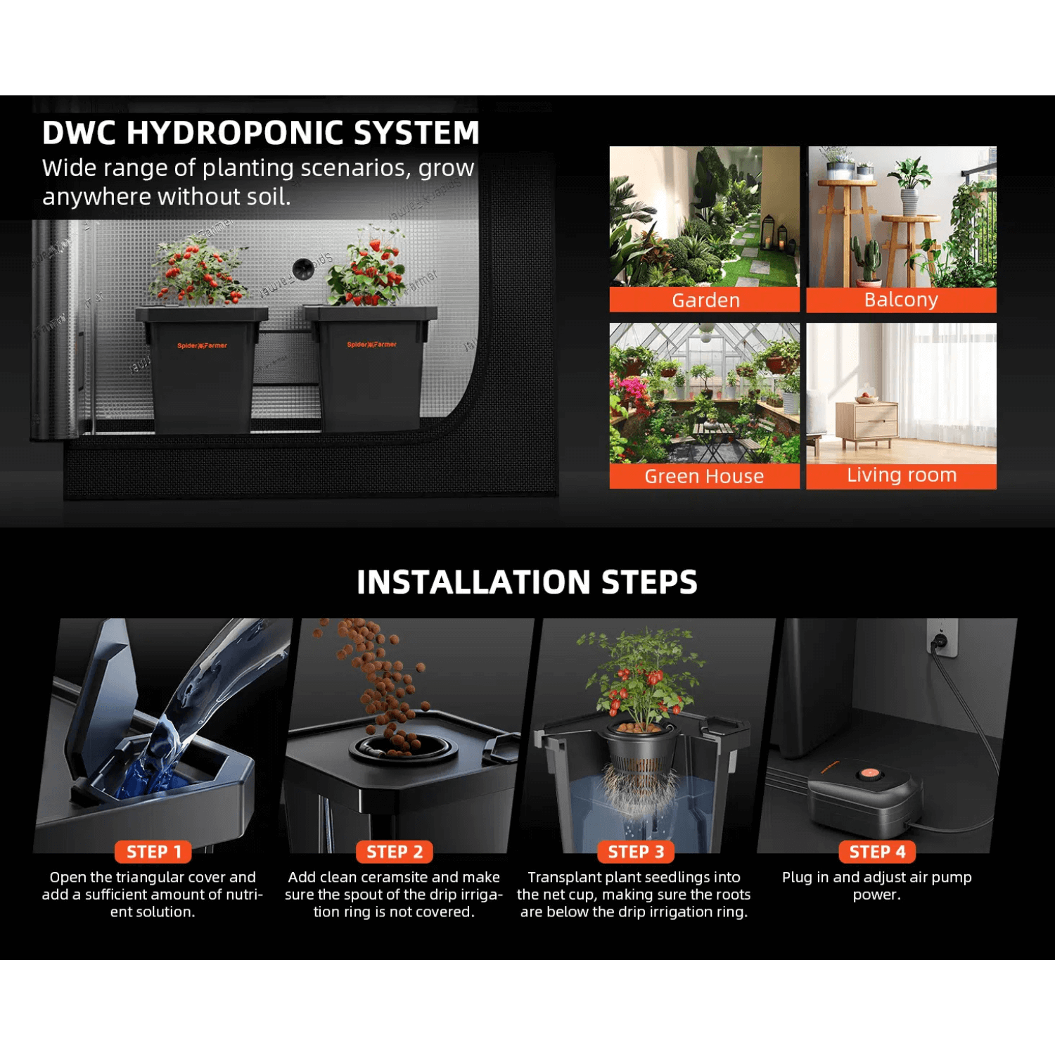 Spider Farmer Deep Water Culture Hydroponics Grow System with Top Drip Kit - 2 Bucket Kit