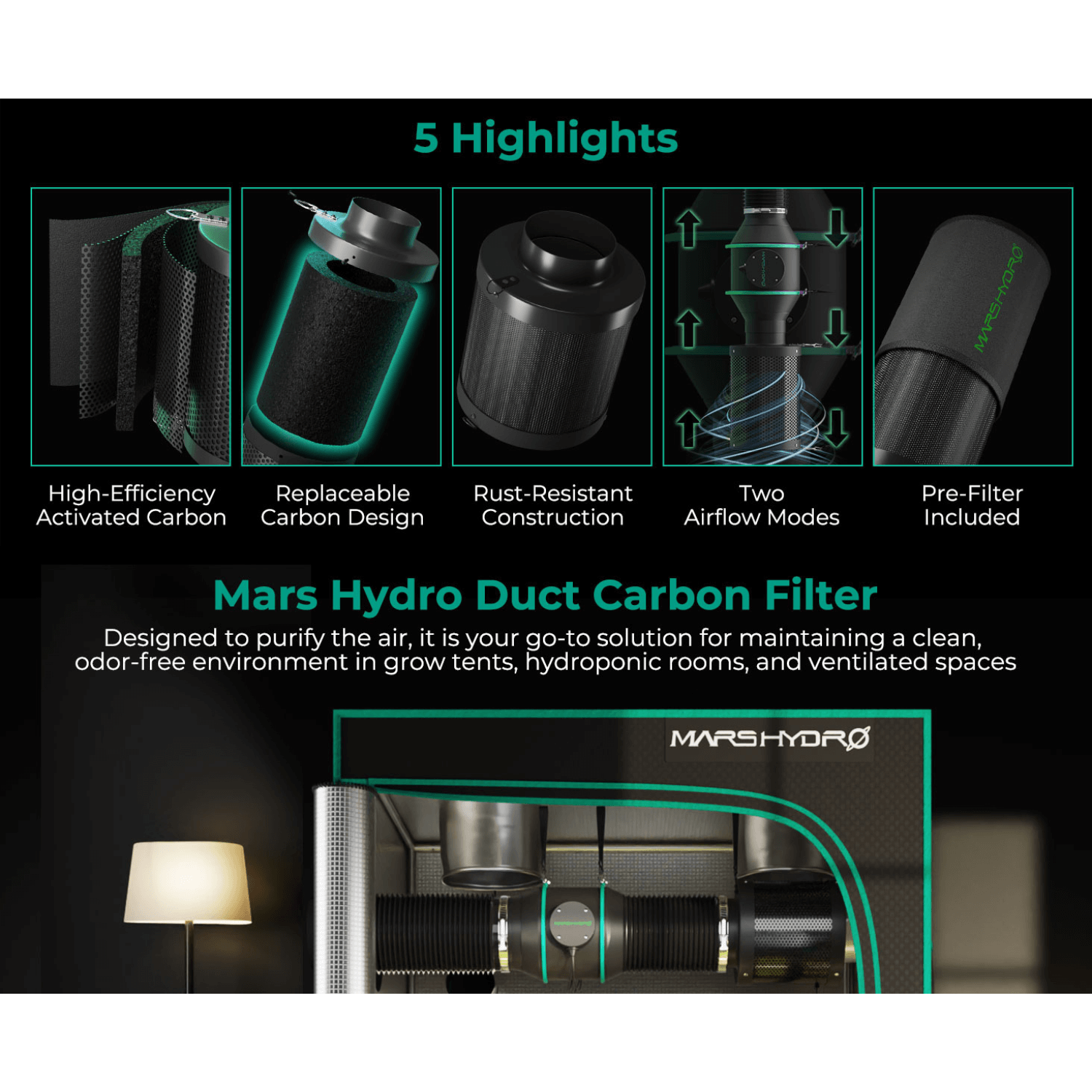 Mars Hydro 6" Inline Air Carbon Filter
