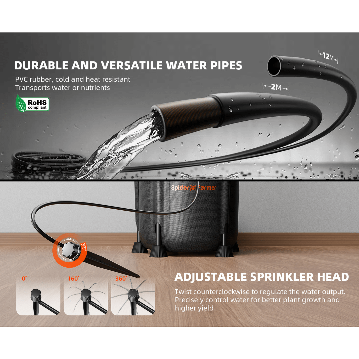 Spider Farmer Automatic Drip Irrigation System with Water Pump and 8 Drip Emitters