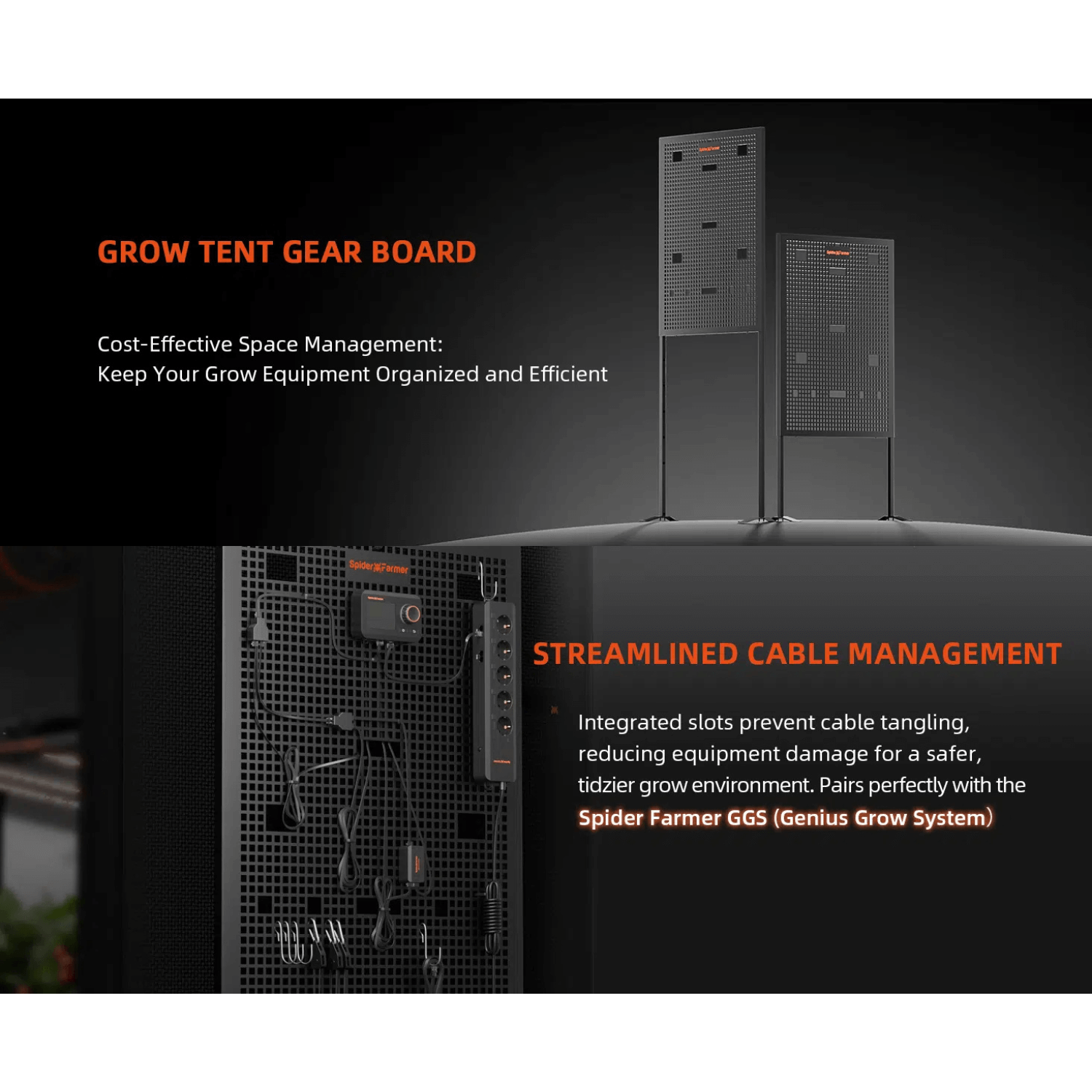 Spider Farmer Grow Tent Gear Board - Equipment and Cable Management System