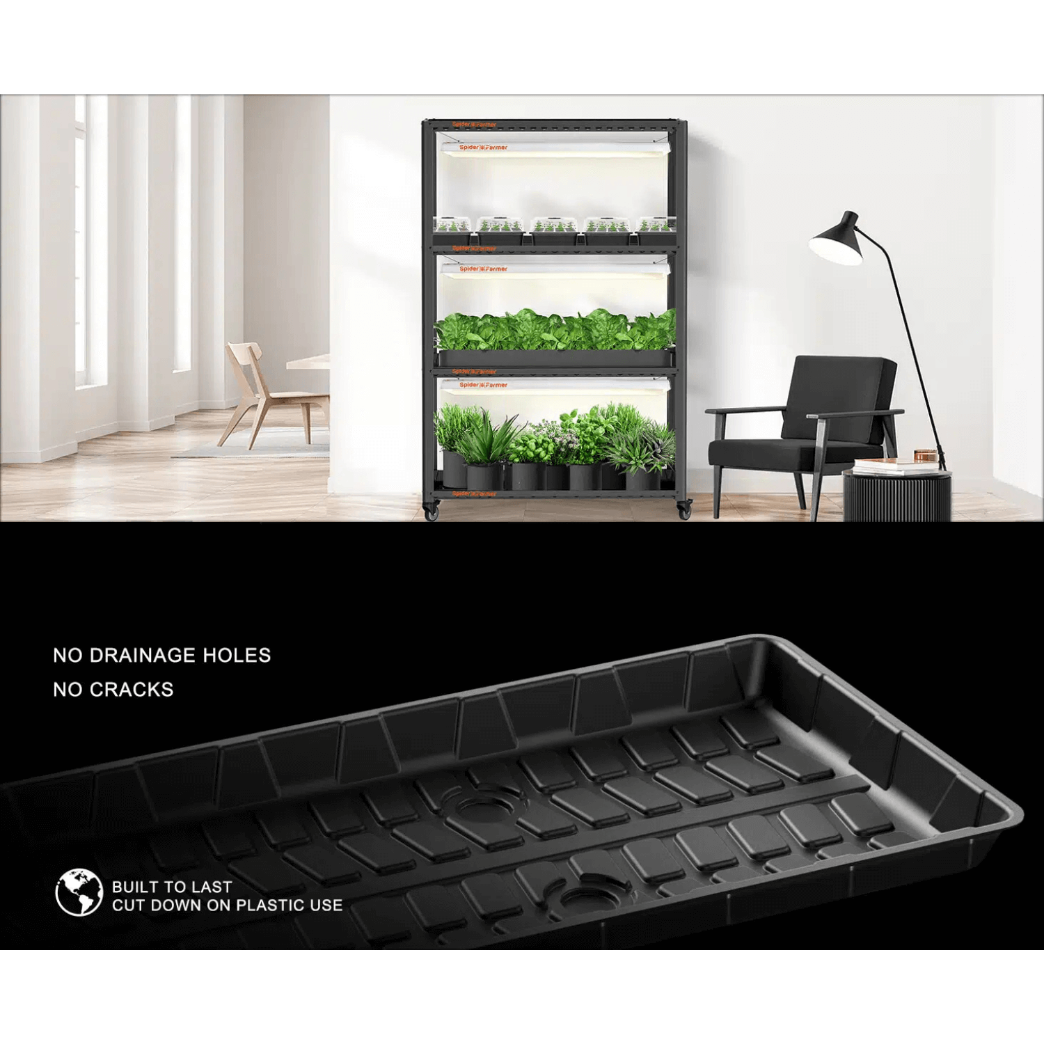 Spider Farmer SF600 and Growshelves Combo - Indoor LED Grow Light and Metal Plant Stand with Plant Trays