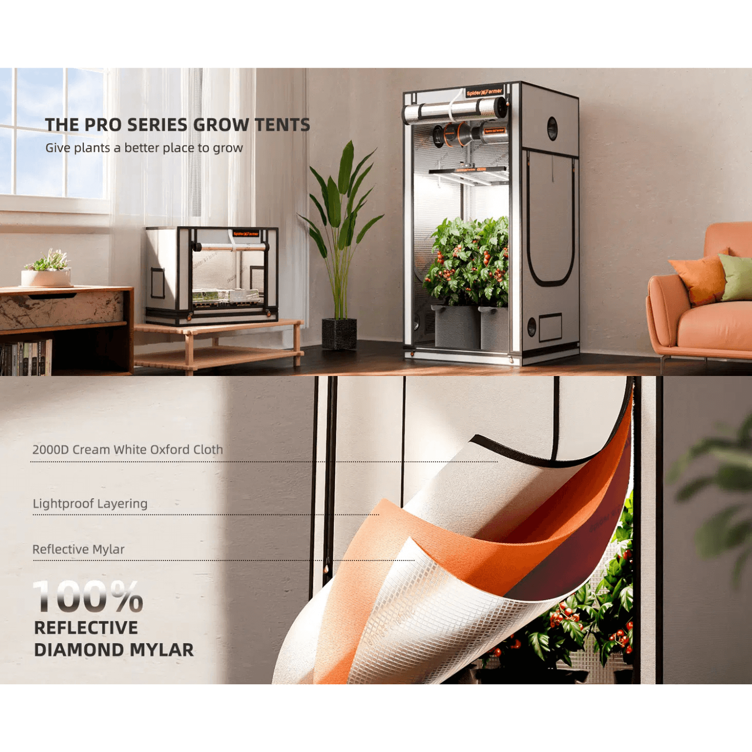 Spider Farmer 3' x 3' x 6' (90 x 90 x 180 cm) Pro White Indoor Grow Tent