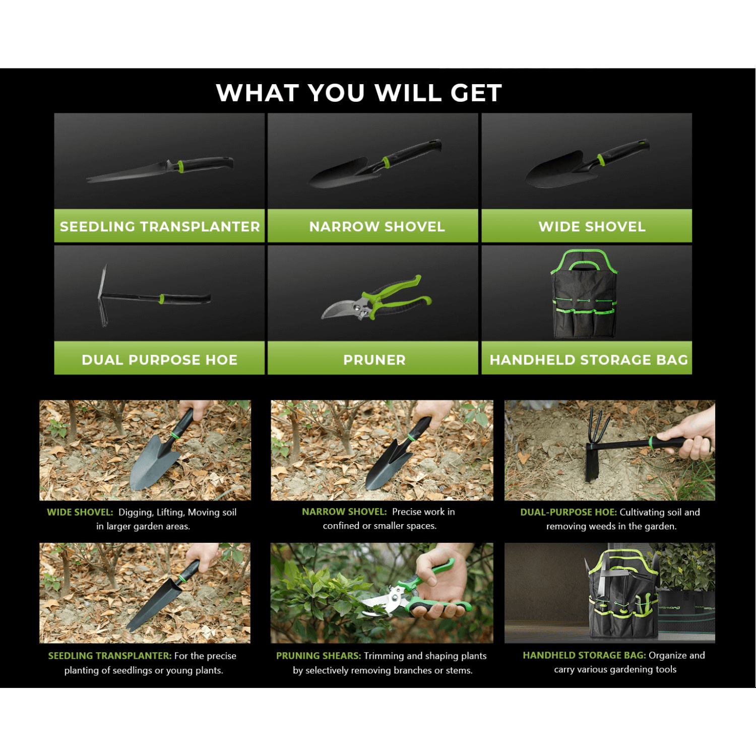 Mars Hydro 6 Piece Heavy Duty Garden Tool Set