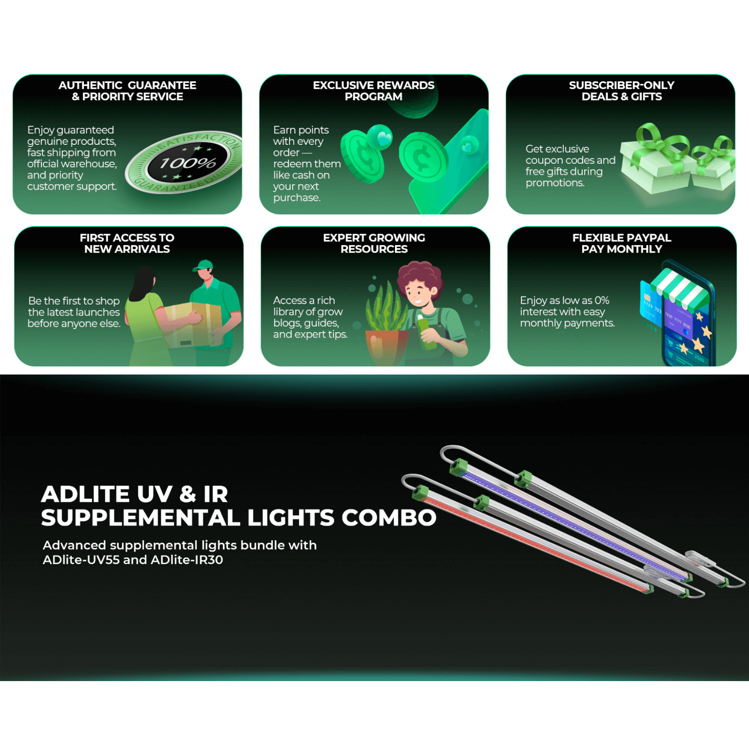 Mars Hydro ADLite UV 27W + IR 15W Supplemental LED Grow Light Bars Combo - Set of 2