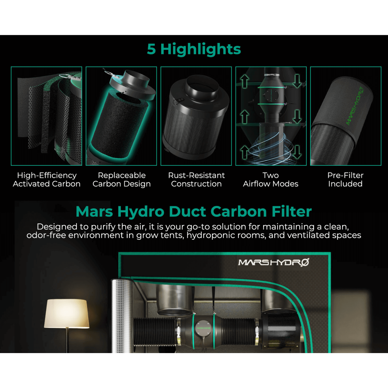 Mars Hydro 6" Inline Air Carbon Filter