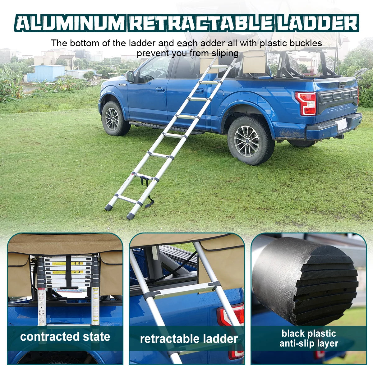 Universal Hardshell Roof Top Tent Outdoor Camping Rooftop Tent Waterproof Tent with Ladder and Sunroof Off-Road Tent for 2-3 Adults Fit Truck SUV Camping