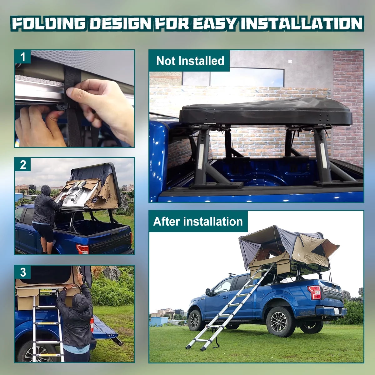 Universal Hardshell Roof Top Tent Outdoor Camping Rooftop Tent Waterproof Tent with Ladder and Sunroof Off-Road Tent for 2-3 Adults Fit Truck SUV Camping