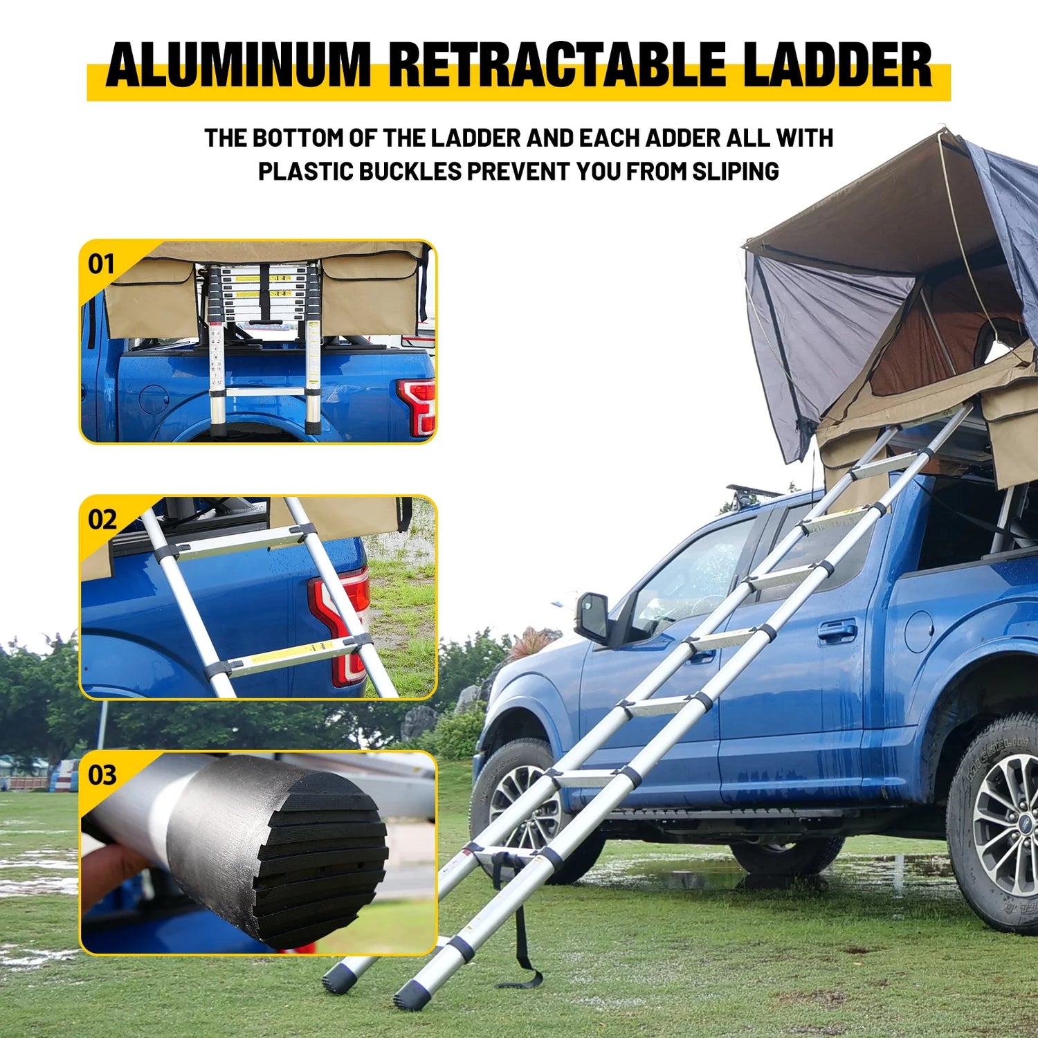 Universal Hardshell Roof Top Tent Outdoor Camping Rooftop Tent Waterproof Tent with Ladder and Sunroof Off-Road Tent for 2-3 Adults Fit Truck SUV Camping