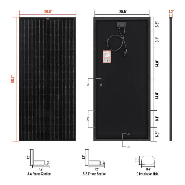 Rich solar MEGA 200 | 200 Watt Solar Panel | 12V Off-Grid Solar Panel for RVs Cabins, Boats | 25-Year Output Warranty