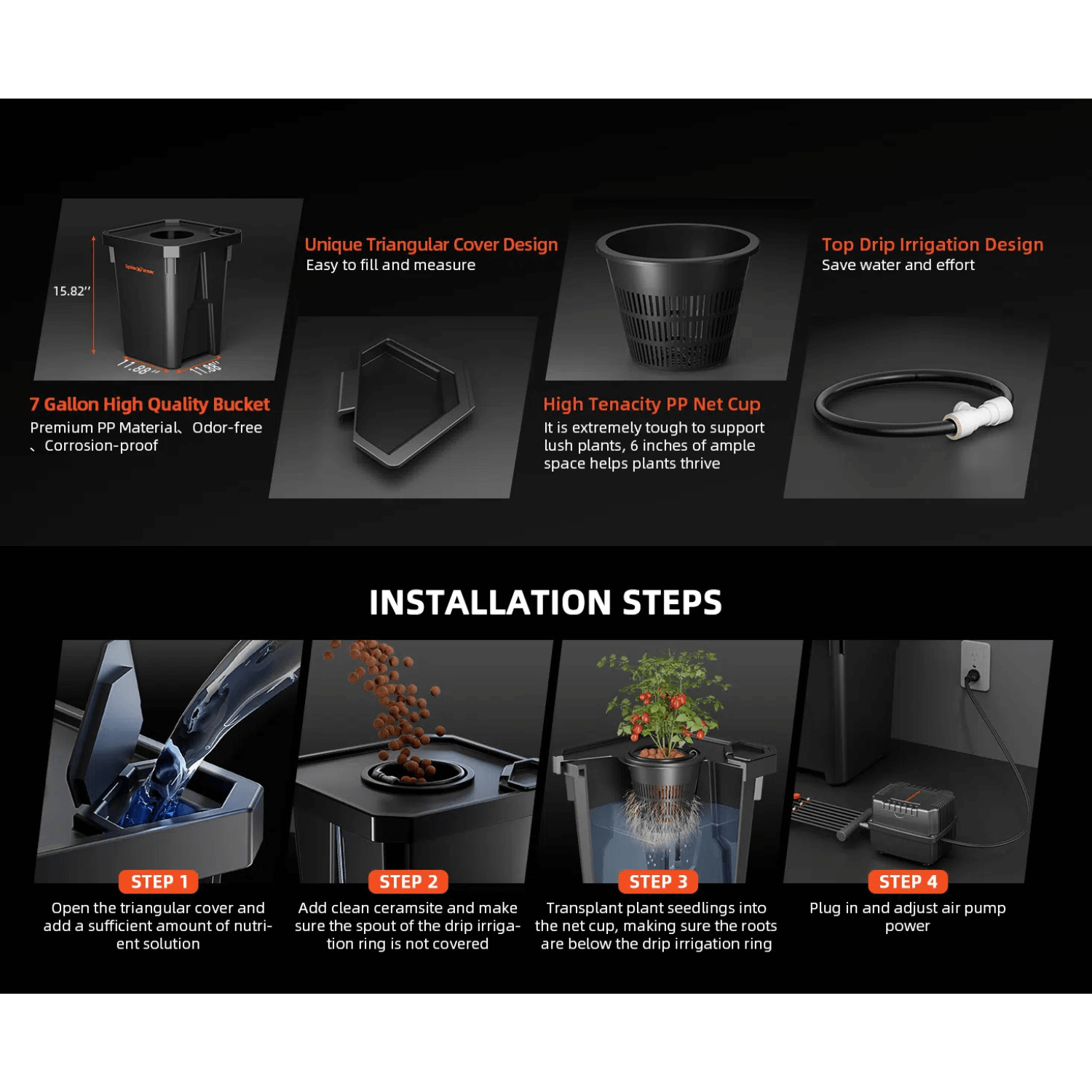 Spider Farmer Deep Water Culture Hydroponics Grow System with Top Drip Kit - 4 Bucket Kit