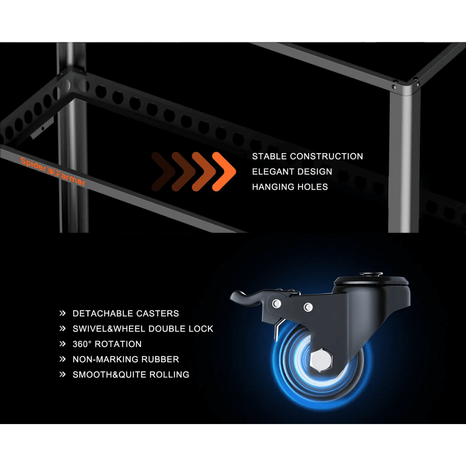 Spider Farmer SF600 and Growshelves Combo - Indoor LED Grow Light and Metal Plant Stand with Plant Trays