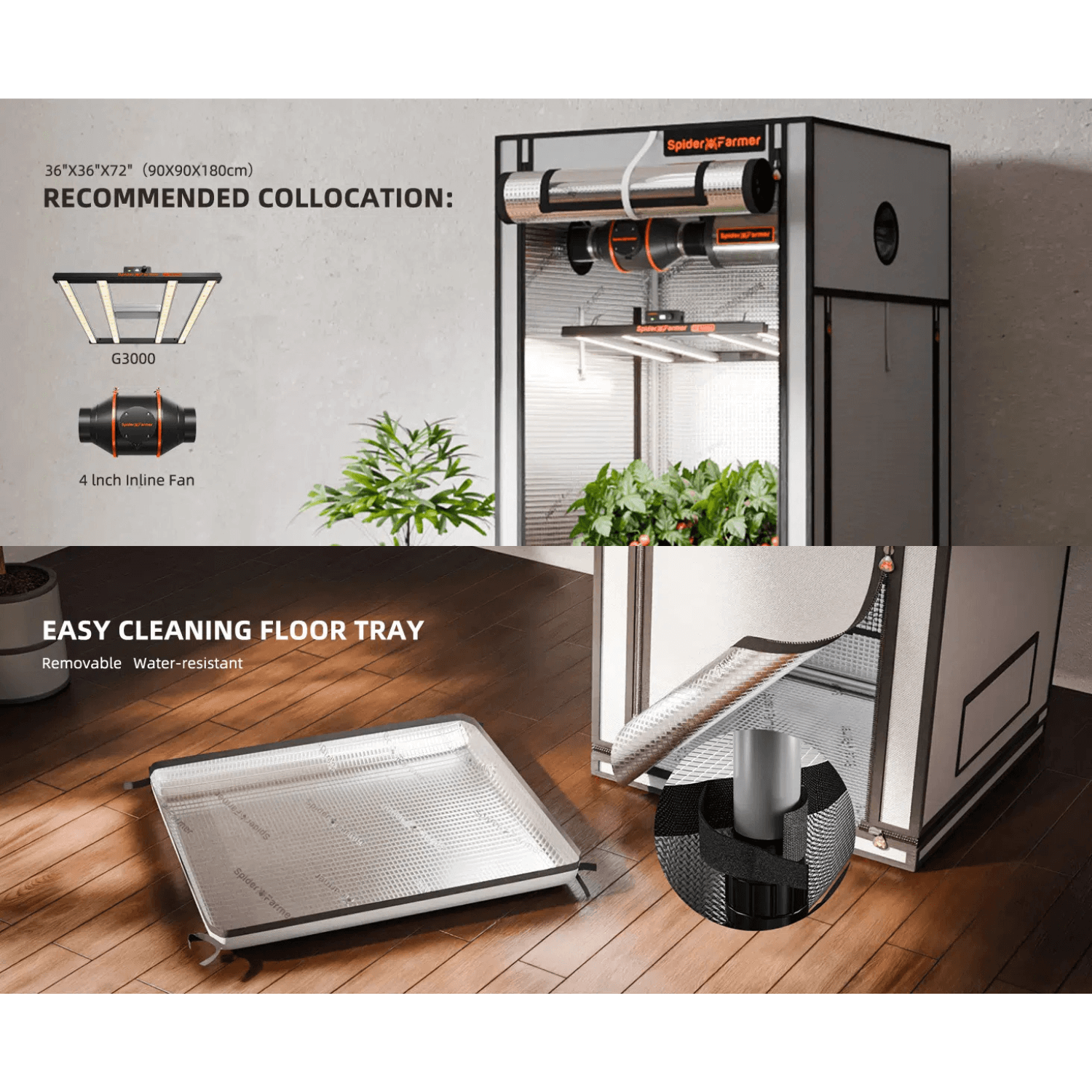 Spider Farmer 3' x 3' x 6' (90 x 90 x 180 cm) Pro White Indoor Grow Tent