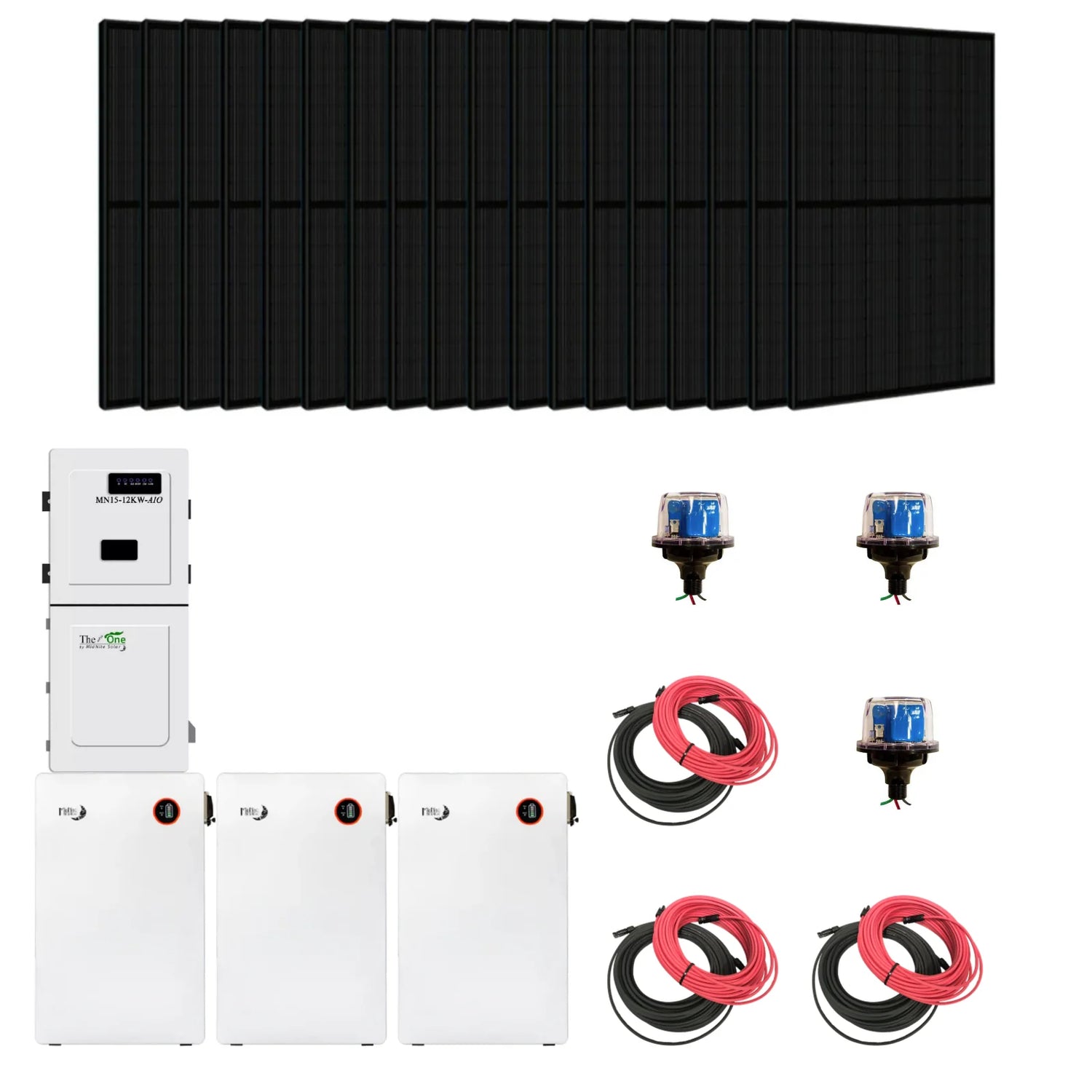 Complete Hybrid Solar Kit - Midnite Solar TheOne Hybrid Inverter | 11.4kW 120/240V Output | 48V 310AH 16.1kWh Midnite Solar AllWeather Lithium Battery | 14.4kW+ of Solar PV