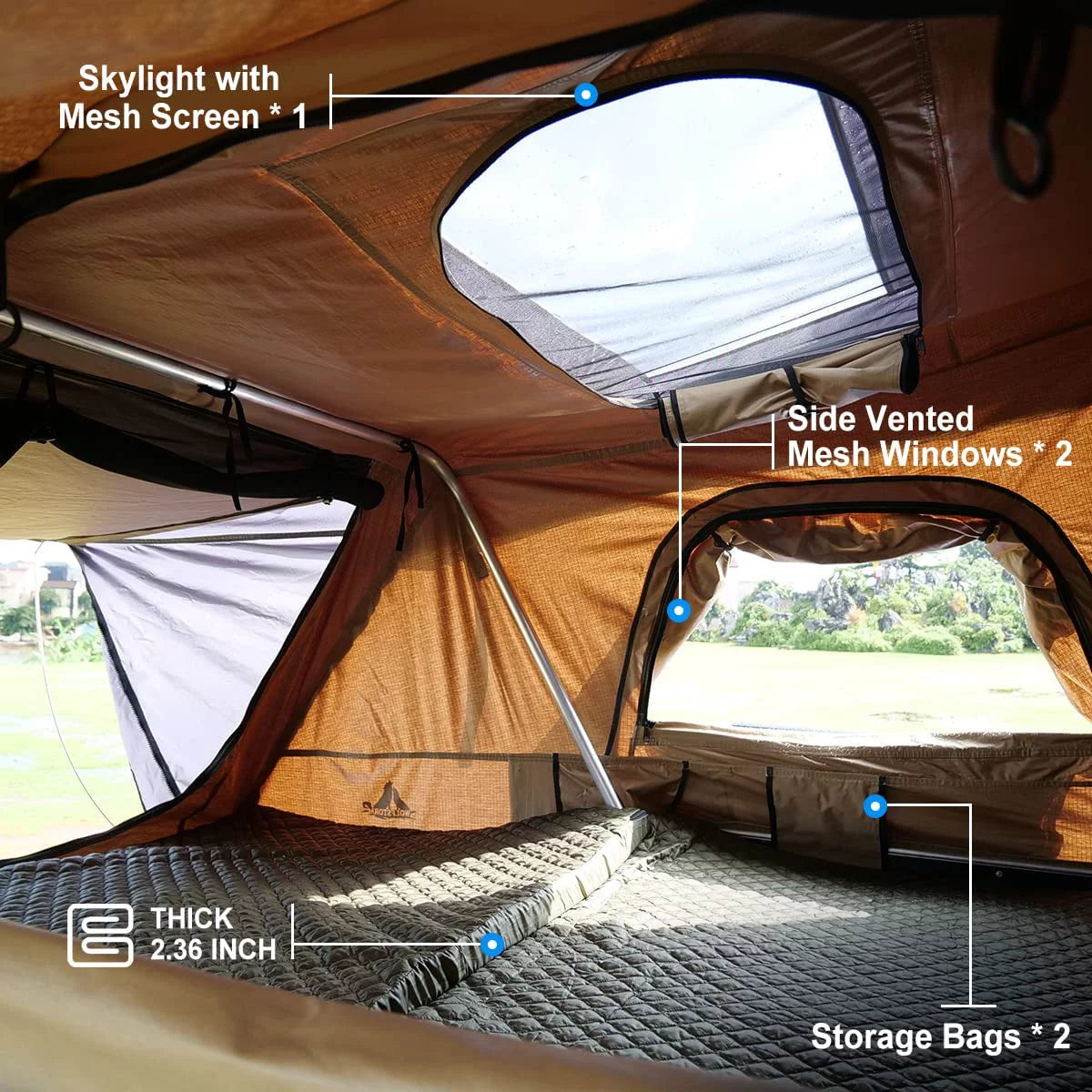 Universal Hardshell Roof Top Tent Outdoor Camping Rooftop Tent Waterproof Tent with Ladder and Sunroof Off-Road Tent for 2-3 Adults Fit Truck SUV Camping