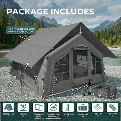 Coody Familia AirTent 13.6 Gray Inflatable Tent House for Camping (2-8 Person)