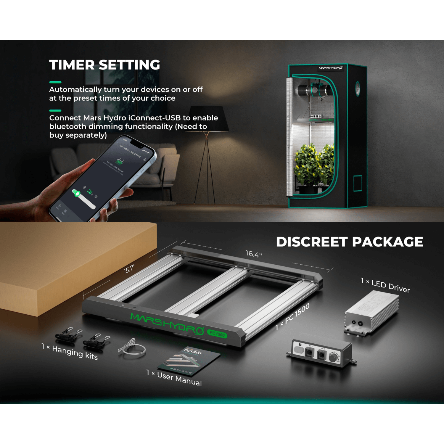 Mars Hydro FC1500-EVO 150W Smart Grow System Samsung LM301H LED Grow Light