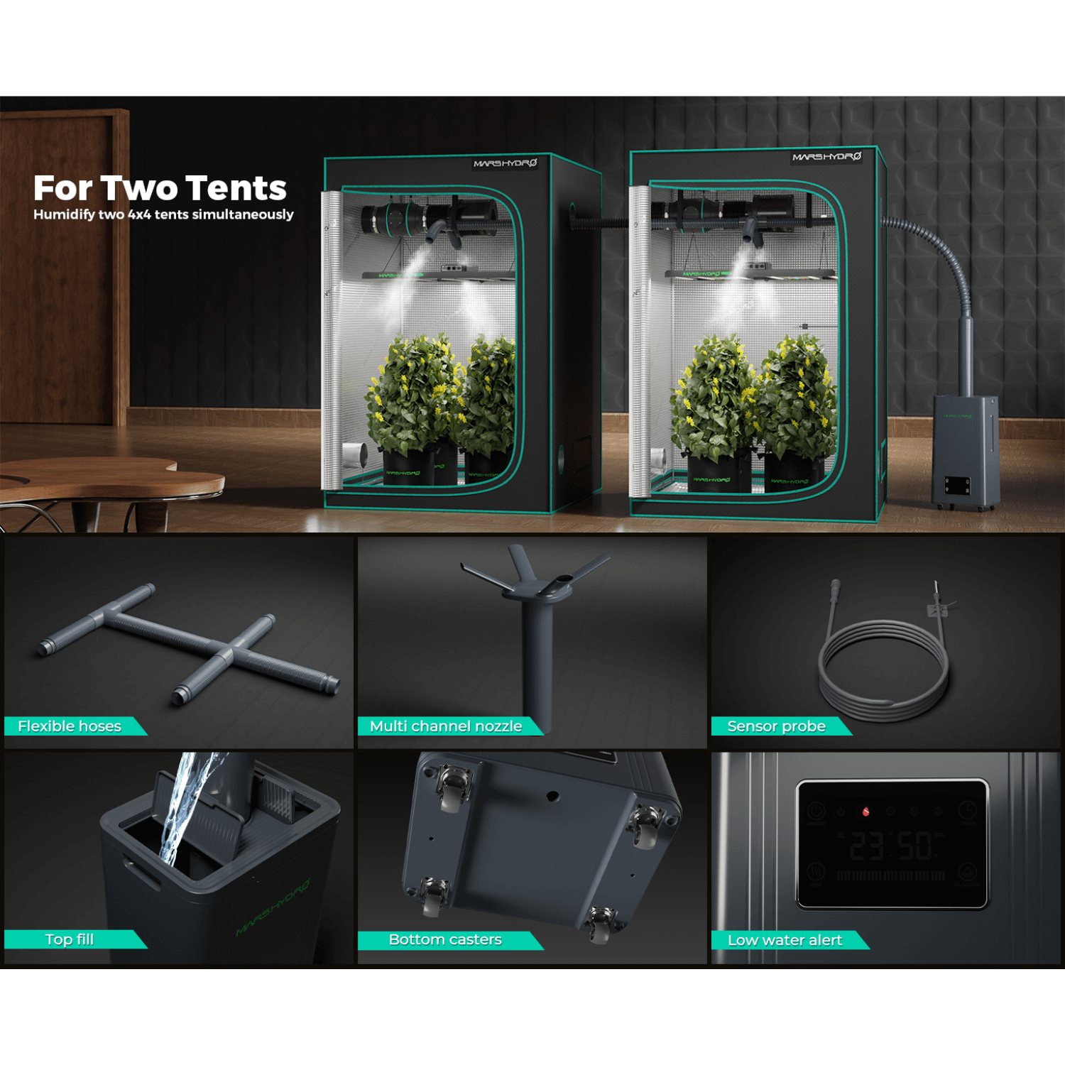 Mars Hydro 15L Large Humidifier with Ultrasonic Cool Mist, Temperature and Humidity Sensor, and Remote Control