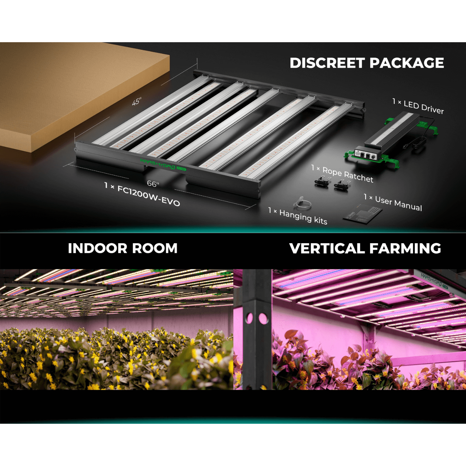 Mars Hydro FC1200W-EVO 1200W Smart Grow System Samsung LM301H LED Grow Light