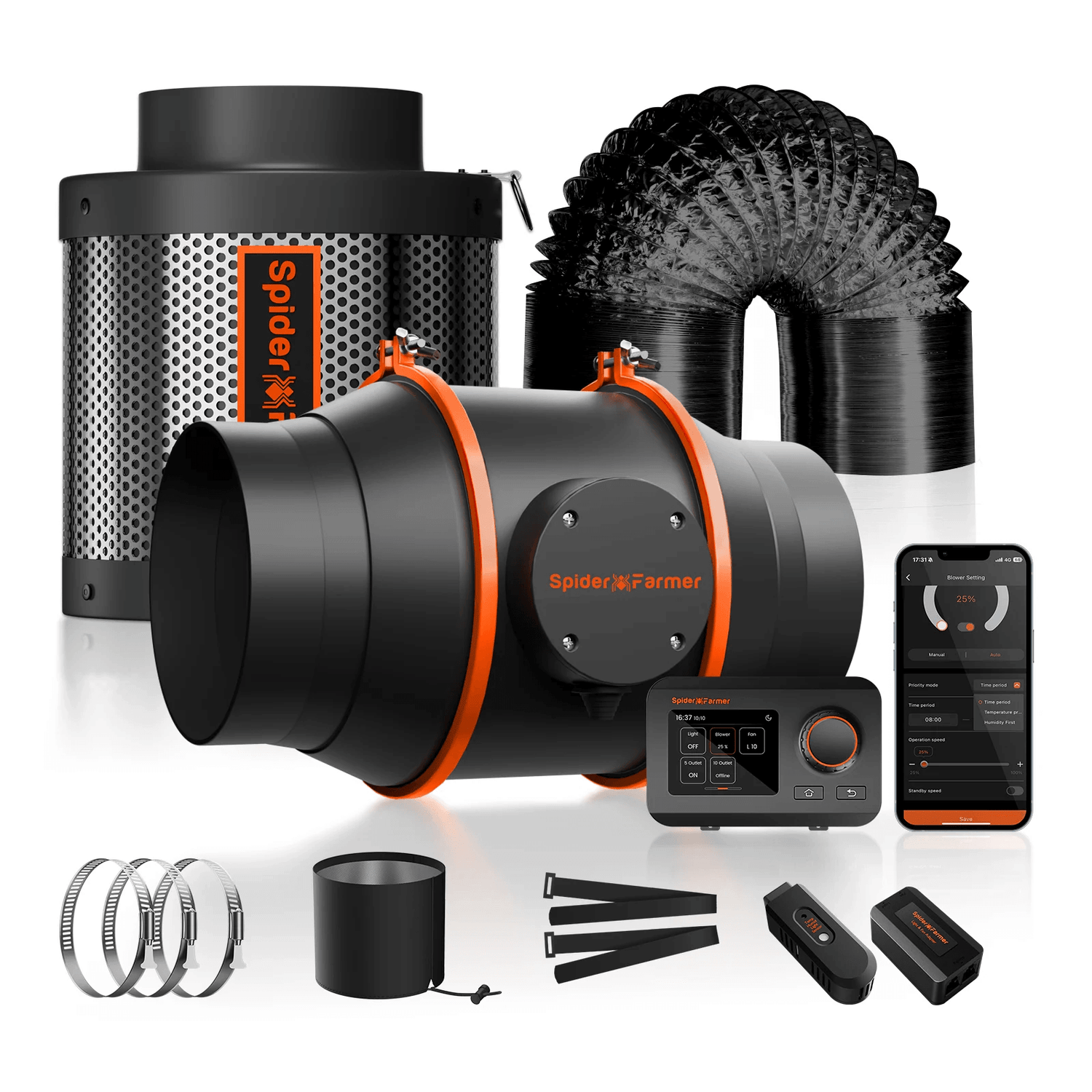 Spider Farmer G8600 LED Grow Light + 5' x 5' Grow Tent + 6" Inline Fan Combo with Temperature and Humidity Controller + 6" Clip Fan