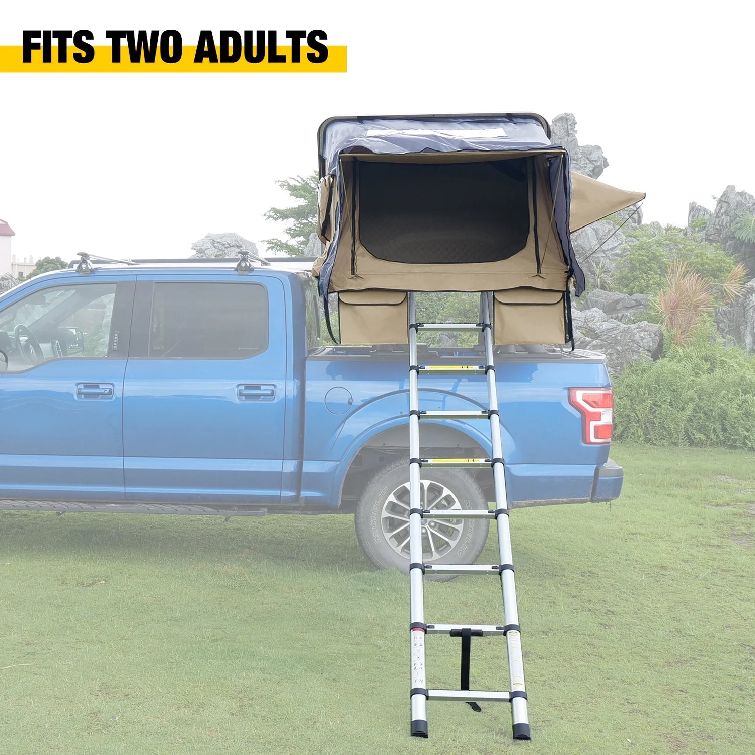 Universal Hardshell Roof Top Tent Outdoor Camping Rooftop Tent Waterproof Tent with Ladder and Sunroof Off-Road Tent for 2-3 Adults Fit Truck SUV Camping