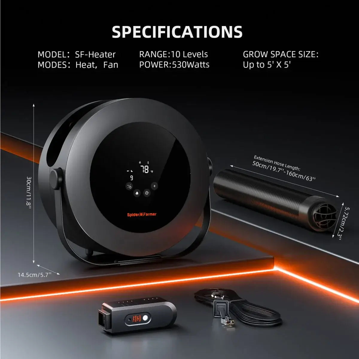 Spider Farmer Grow Tent Heater with Smart Temperature Control, Auto Settings, and 24H Timer