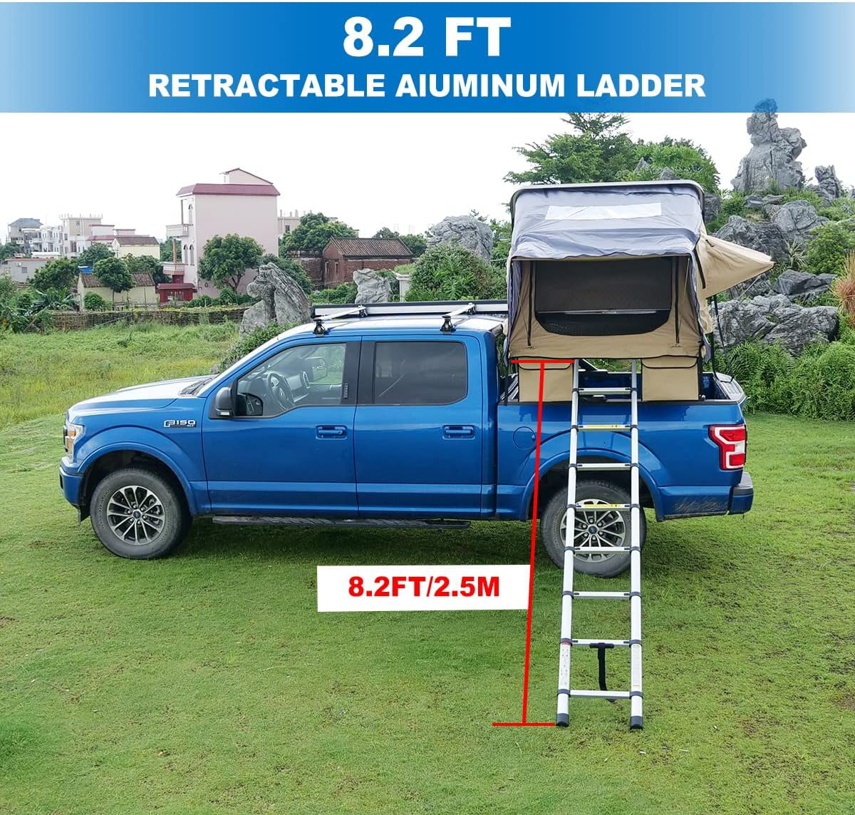 Universal Hardshell Roof Top Tent Outdoor Camping Rooftop Tent Waterproof Tent with Ladder and Sunroof Off-Road Tent for 2-3 Adults Fit Truck SUV Camping