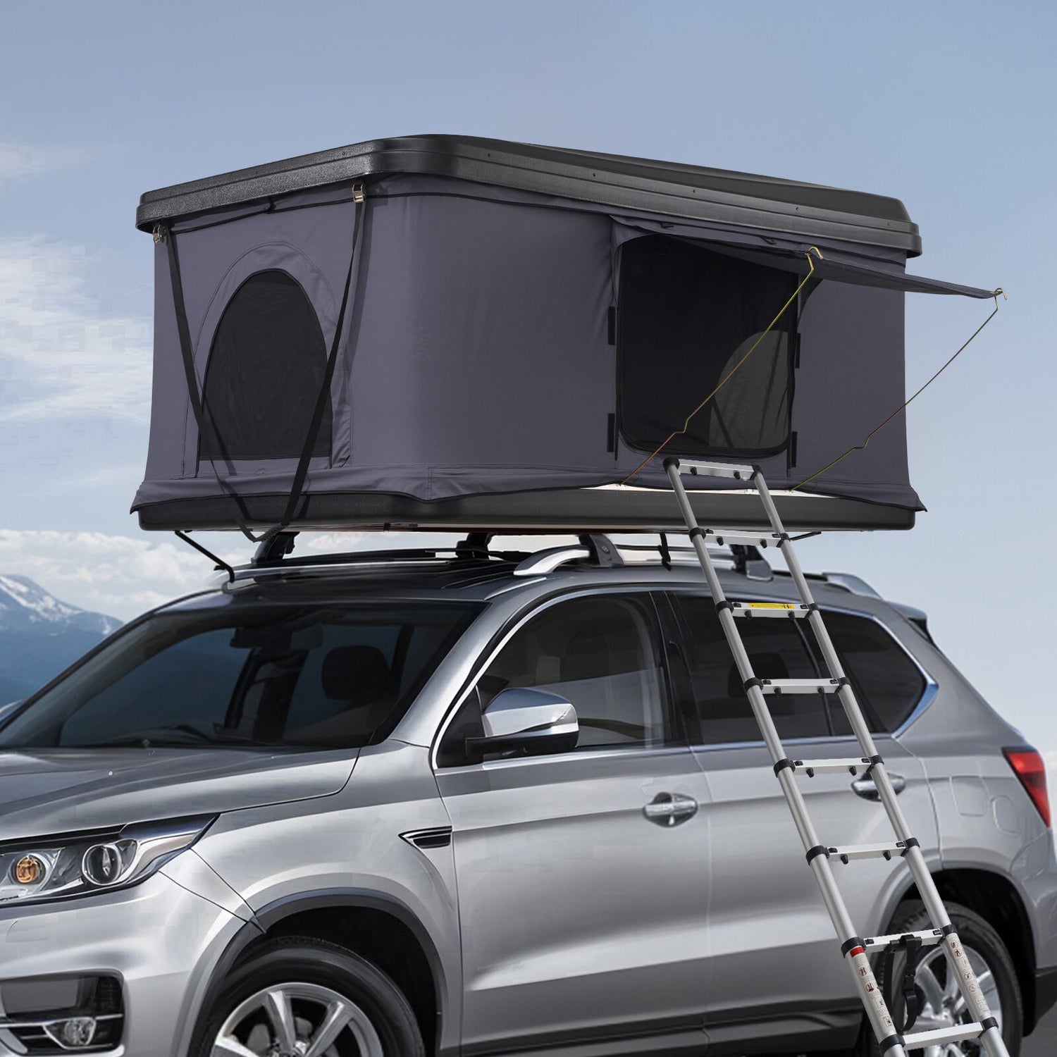VEVOR Hard Shell Flattop Rooftop Tent W/ Ladder Pop-Up Camper for SUV Jeep