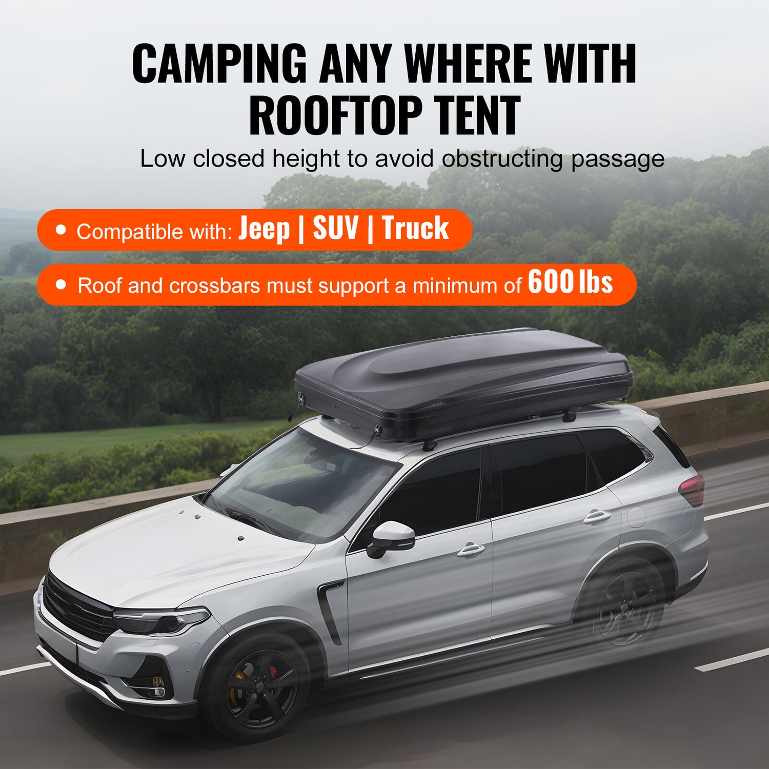 VEVOR Hard Shell Flattop Rooftop Tent W/ Ladder Pop-Up Camper for SUV Jeep