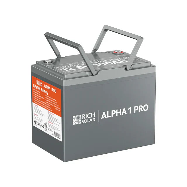 Rich Solar ALPHA 1 PRO | 12V 100Ah LiFePO4 Battery |  Off-Grid, RVs, Boats | 7,000 Lifetime Cycles | 10-Year Warranty | UL1973 Certified | Internal Heating + Bluetooth Monitoring