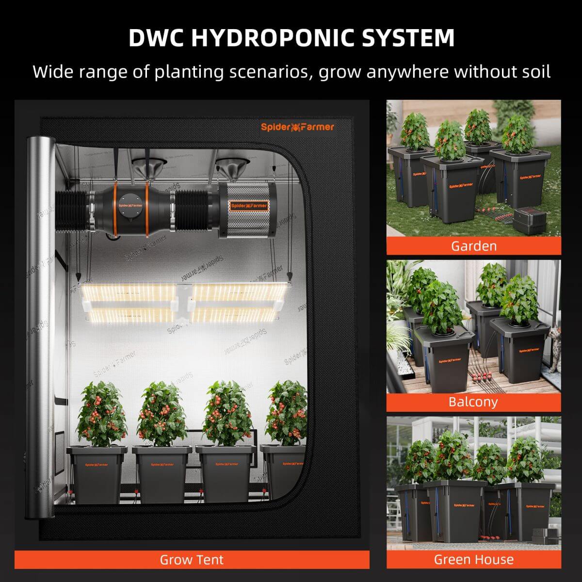 Spider Farmer Deep Water Culture Hydroponics Grow System with Top Drip Kit - 4 Bucket Kit