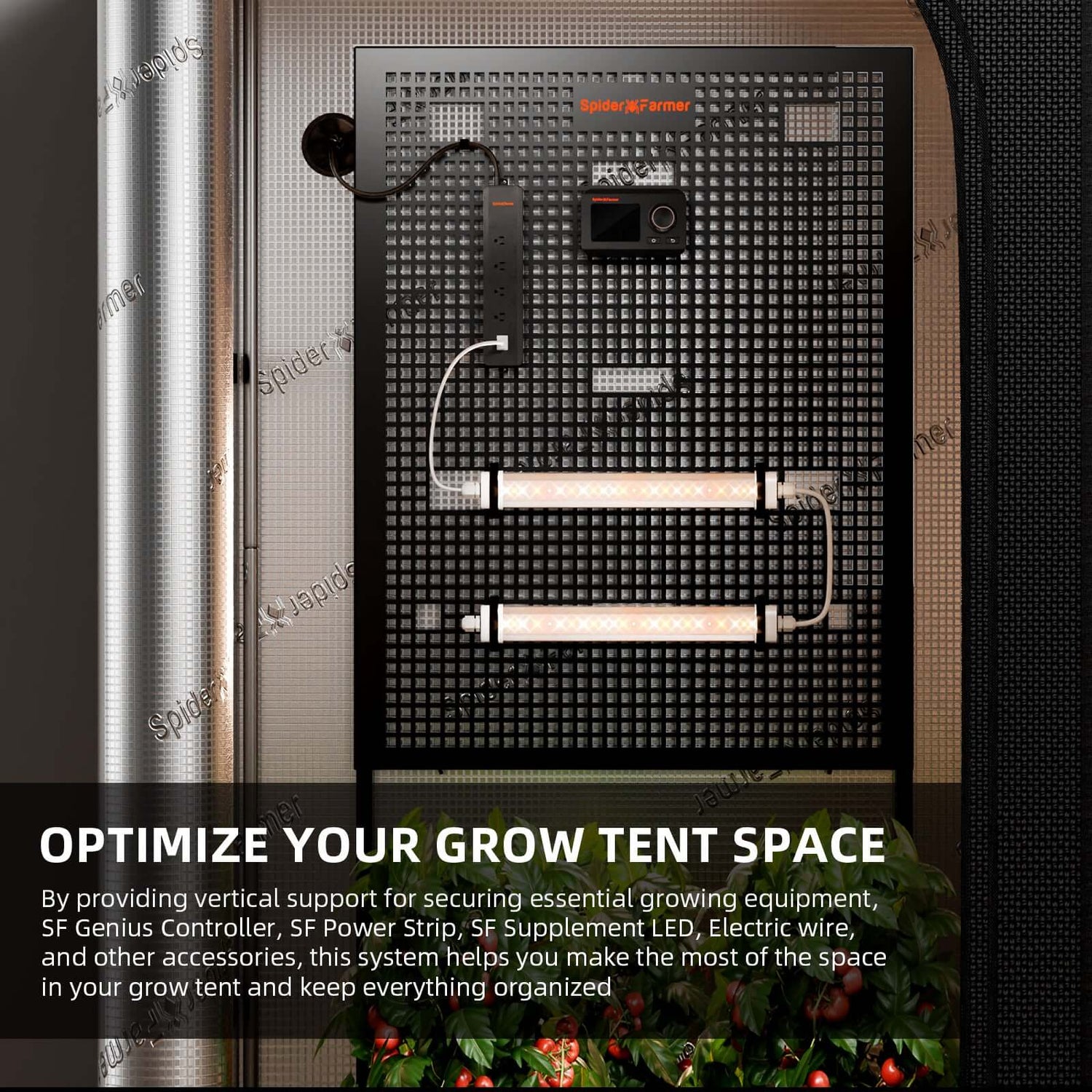 Spider Farmer Grow Tent Gear Board - Equipment and Cable Management System