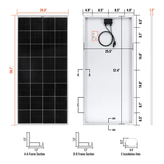 Rich solar MEGA 200 | 200 Watt Solar Panel | 12V Off-Grid Solar Panel for RVs Cabins, Boats | 25-Year Output Warranty
