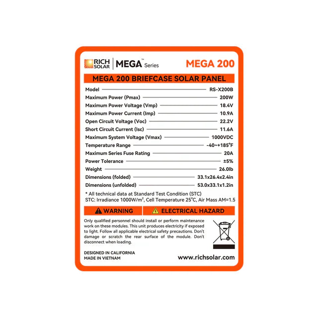 MEGA 200 Portable Briefcase Solar Panel | 12v 200 Watt Portable Solar Panel | High Efficiency | Compatible w/ EcoFlow, Bluetti, Hysolis, & More