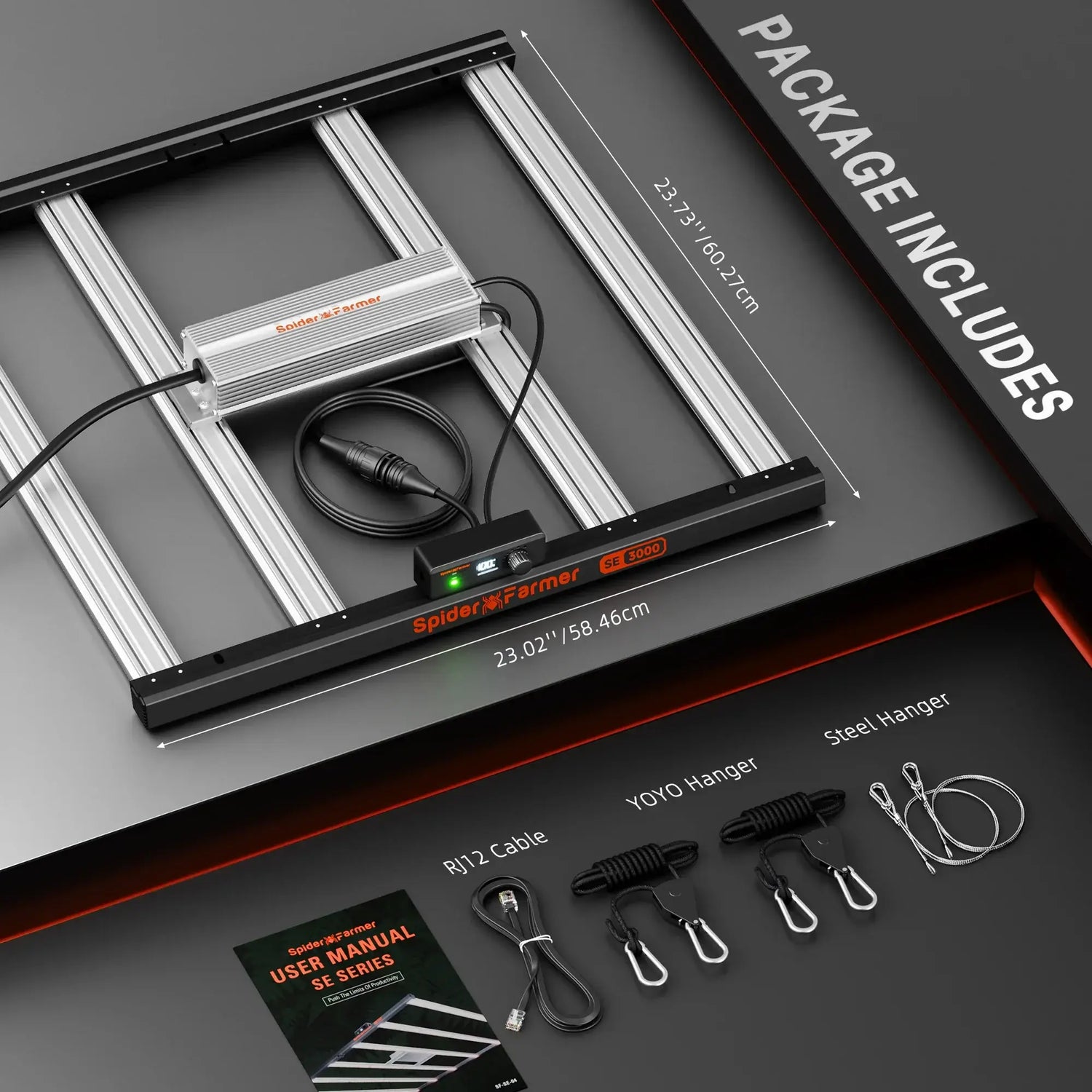 Spider Farmer SE3000 LED Grow Light + 3' x 3' Grow Tent + 4" Inline Fan Combo with GGS Controller Kits + 6" Clip Fan