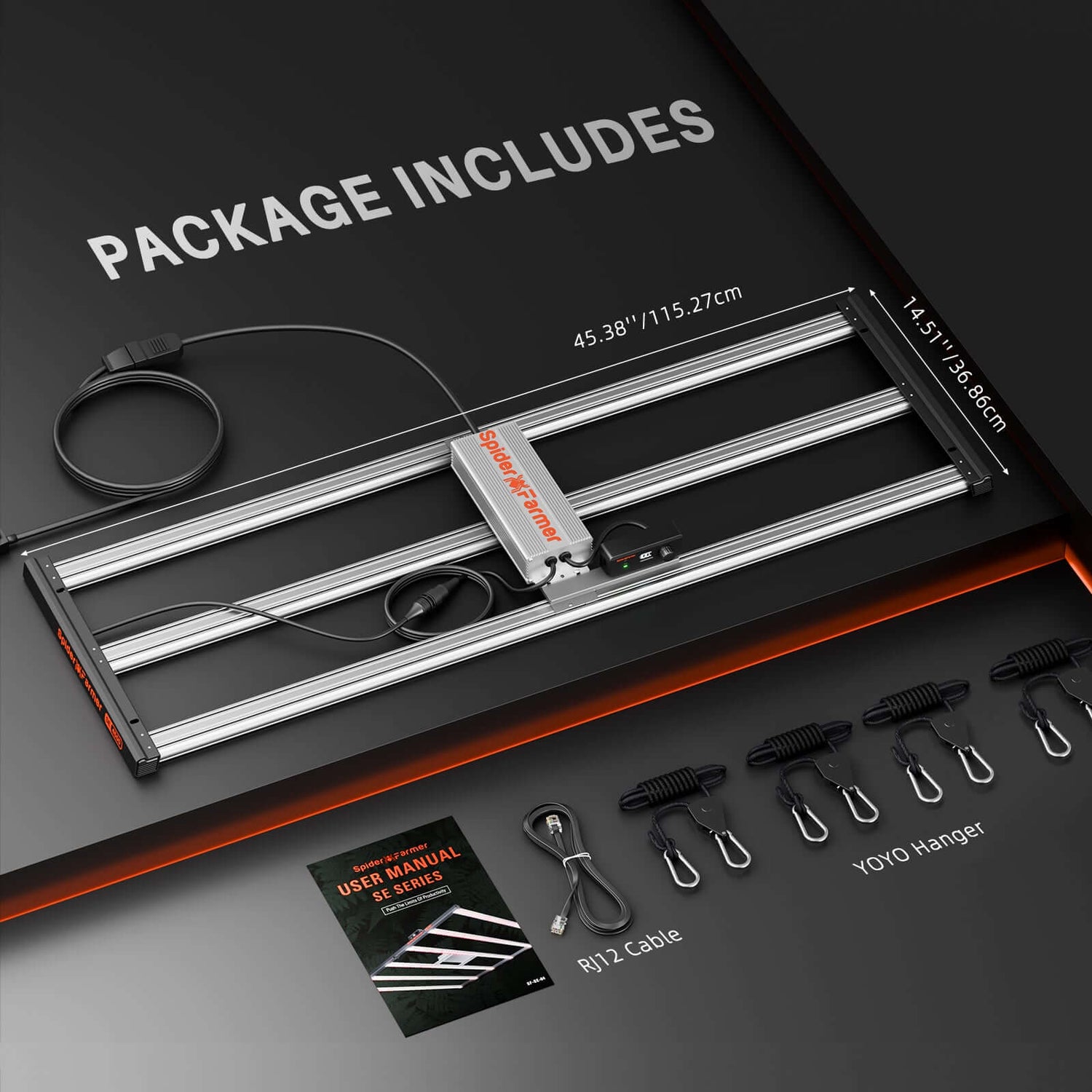 Spider Farmer SE4500 LED Grow Light + 2' 4" x 4' 8" Grow Tent + 4' Inline Fan Combo with GGS Controller Kits + 6" Clip Fan