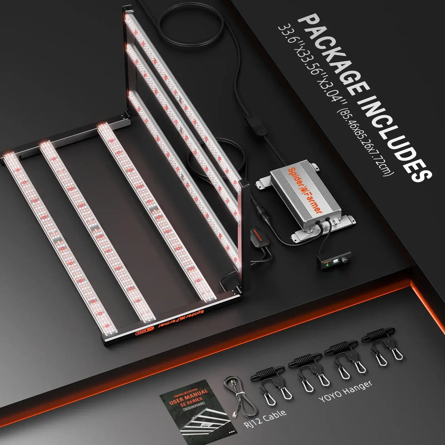 Spider Farmer SE5000 LED Grow Light + 4' x 4' Grow Tent + 6" Inline Fan Combo with GGS Controller Kits + 6" Clip Fan + Grow Bags