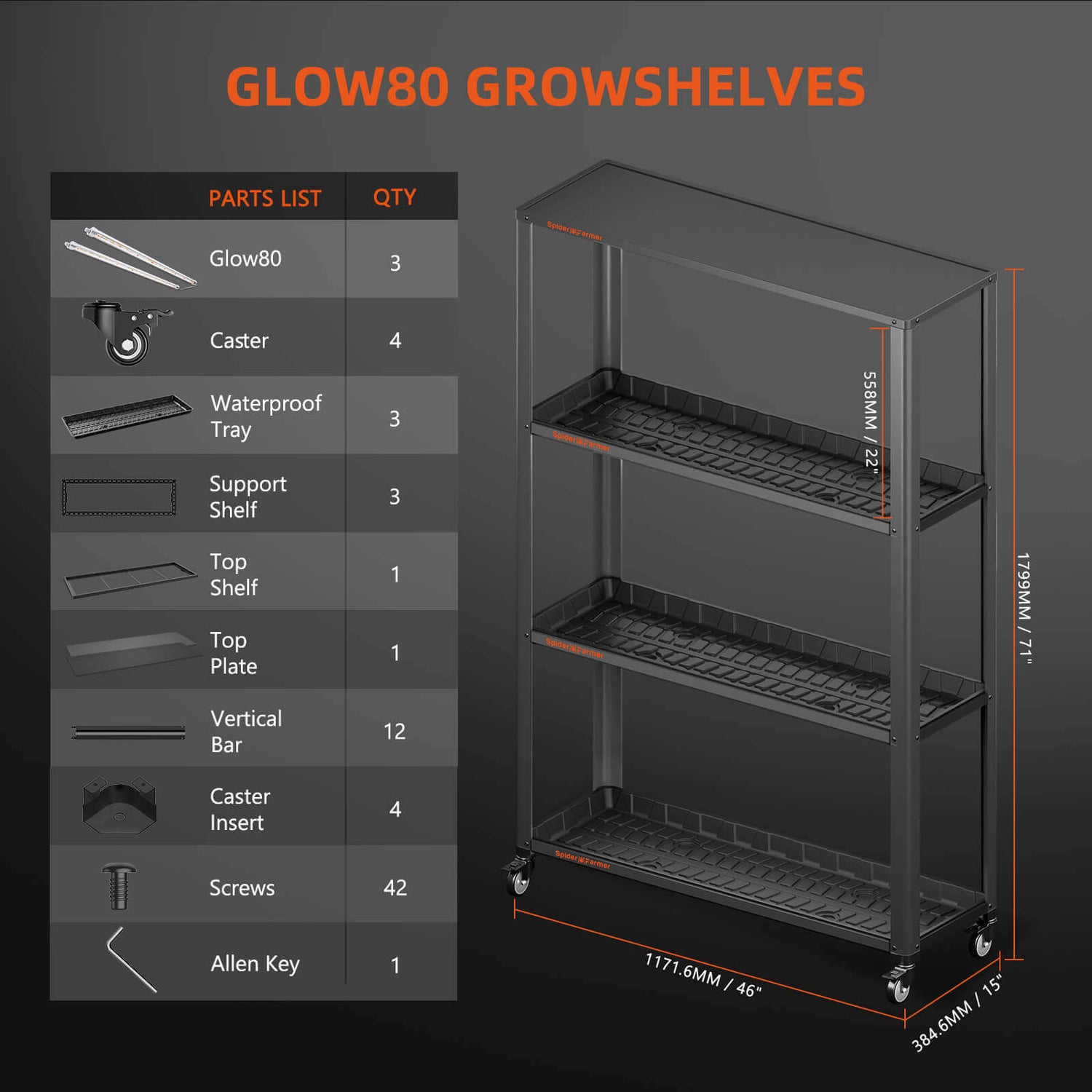 Spider Farmer Glow80 80W LED Grow Light and Metal Plant Stand with Trays