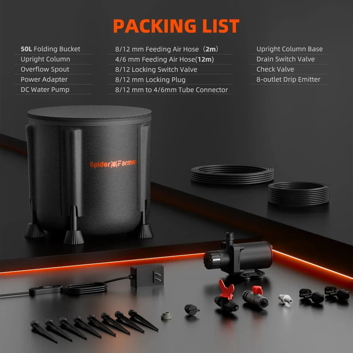 Spider Farmer Automatic Drip Irrigation System with Water Pump and 8 Drip Emitters