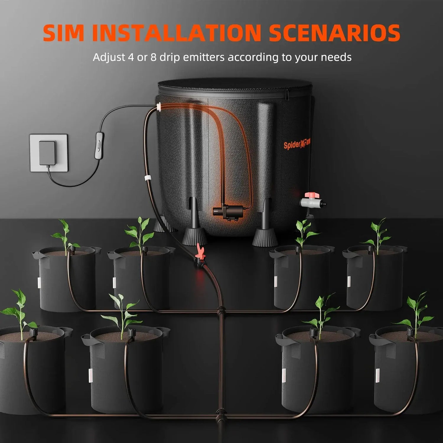 Spider Farmer Automatic Drip Irrigation System with Water Pump and 8 Drip Emitters