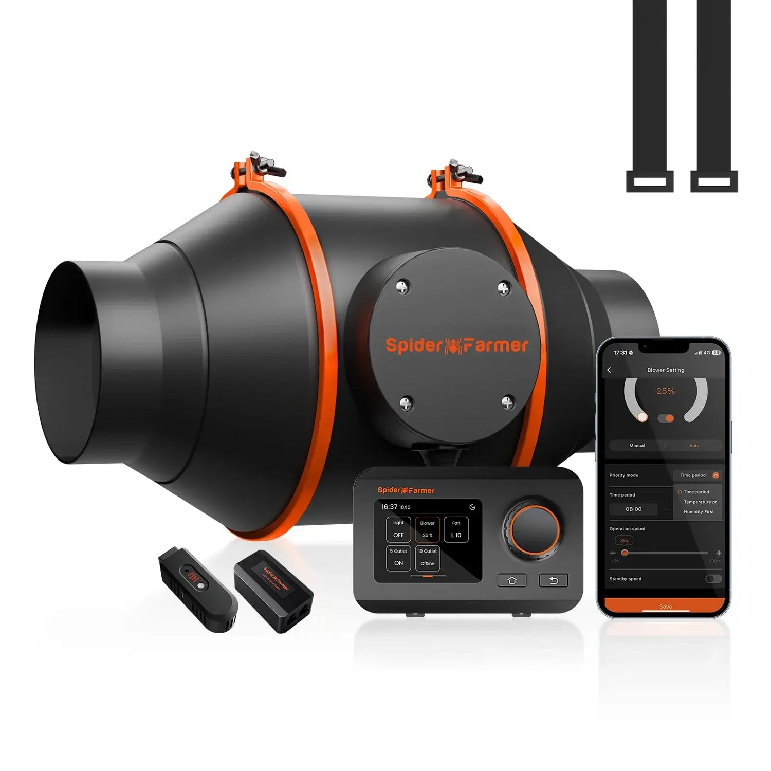 Spider Farmer 4" Inline Duct Fan with Temperature and Humidity Controller