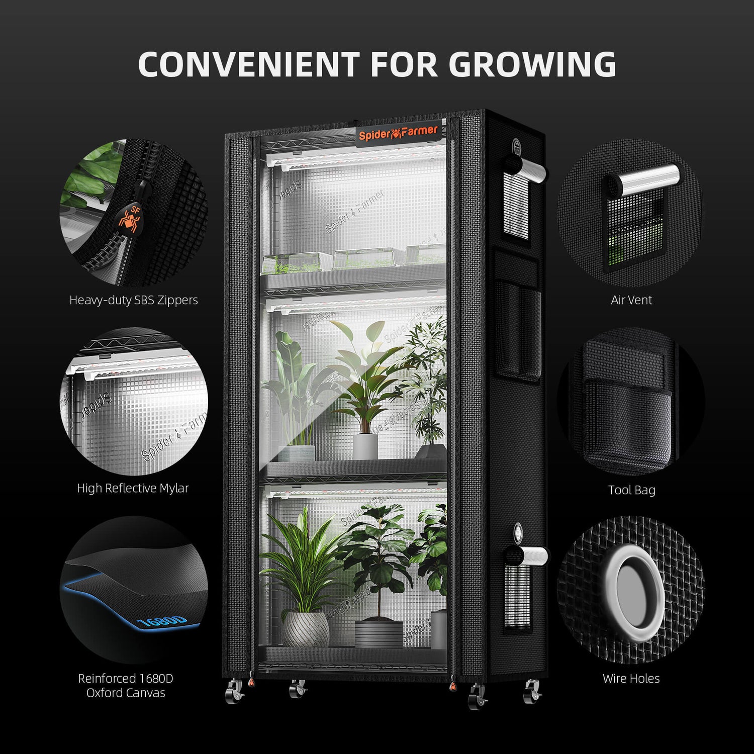 Spider Farmer 4 Tier Plant Stand + 6 x 18W LED Light Bars + 1' 2" x 2' 4" Grow Tent Kit