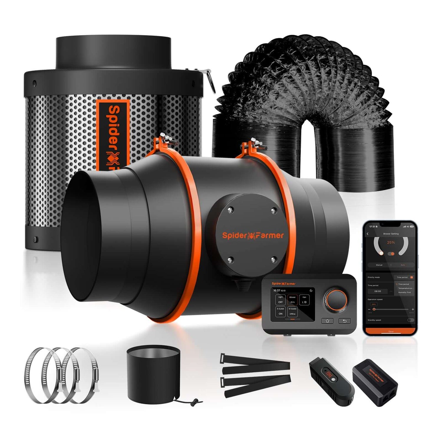 Spider Farmer Ventilation Kit 6" Inline Duct Fan and Carbon Filter Combo with Temperature and Humidity Controller