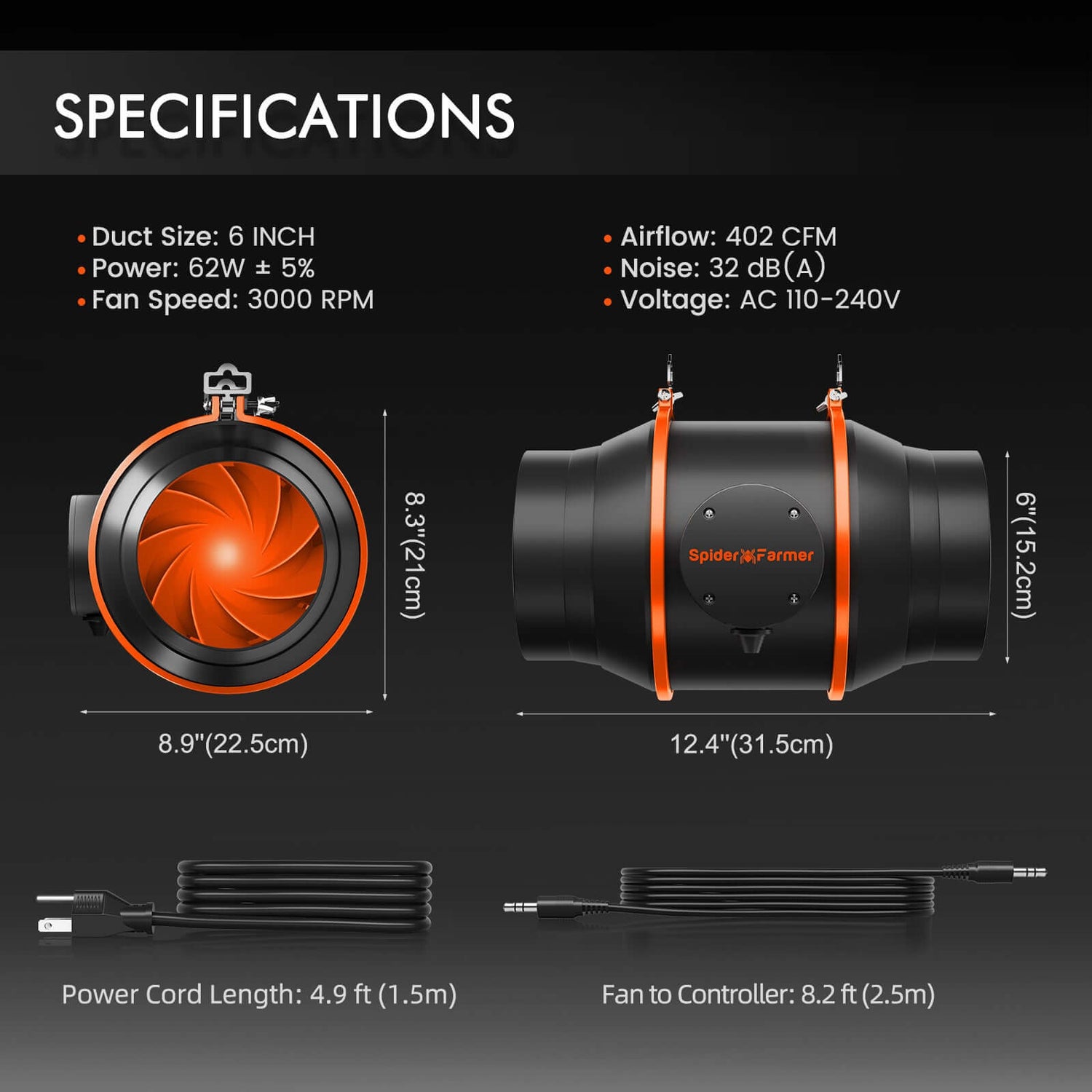 Spider Farmer G8600 x 2 LED Grow Lights + 5' x 10' Grow Tent + 6" Inline Fan Combo with Temperature and Humidity Controller + 6" Clip Fan