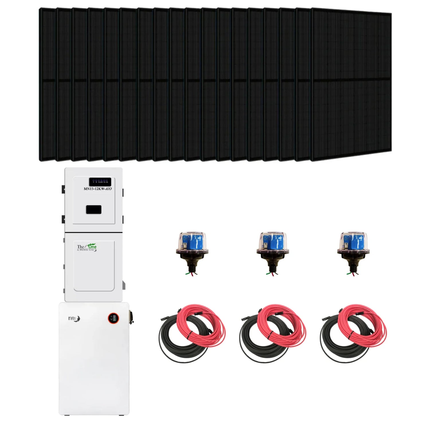 Complete Hybrid Solar Kit - Midnite Solar TheOne Hybrid Inverter | 11.4kW 120/240V Output | 48V 310AH 16.1kWh Midnite Solar AllWeather Lithium Battery | 14.4kW+ of Solar PV