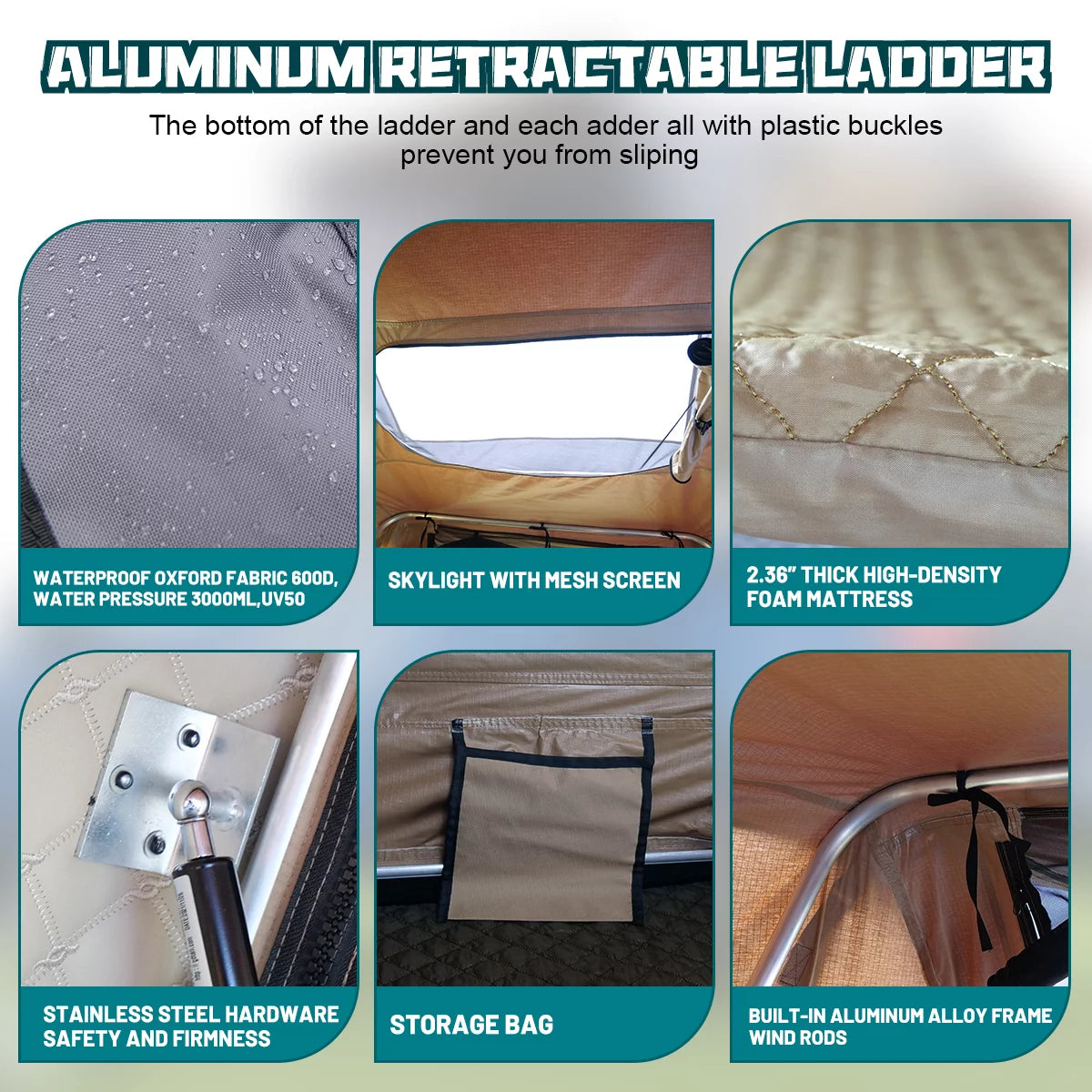 Universal Hardshell Roof Top Tent Outdoor Camping Rooftop Tent Waterproof Tent with Ladder and Sunroof Off-Road Tent for 2-3 Adults Fit Truck SUV Camping