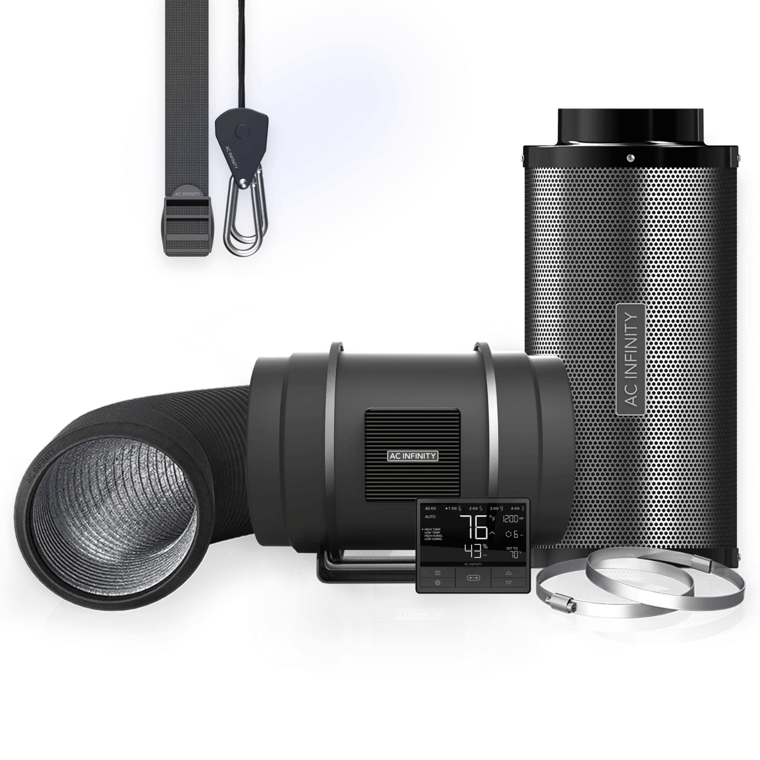 AC Infinity Air Filtration Kit PRO 8", Inline Fan with Smart Controller, Carbon Filter & Ducting Combo