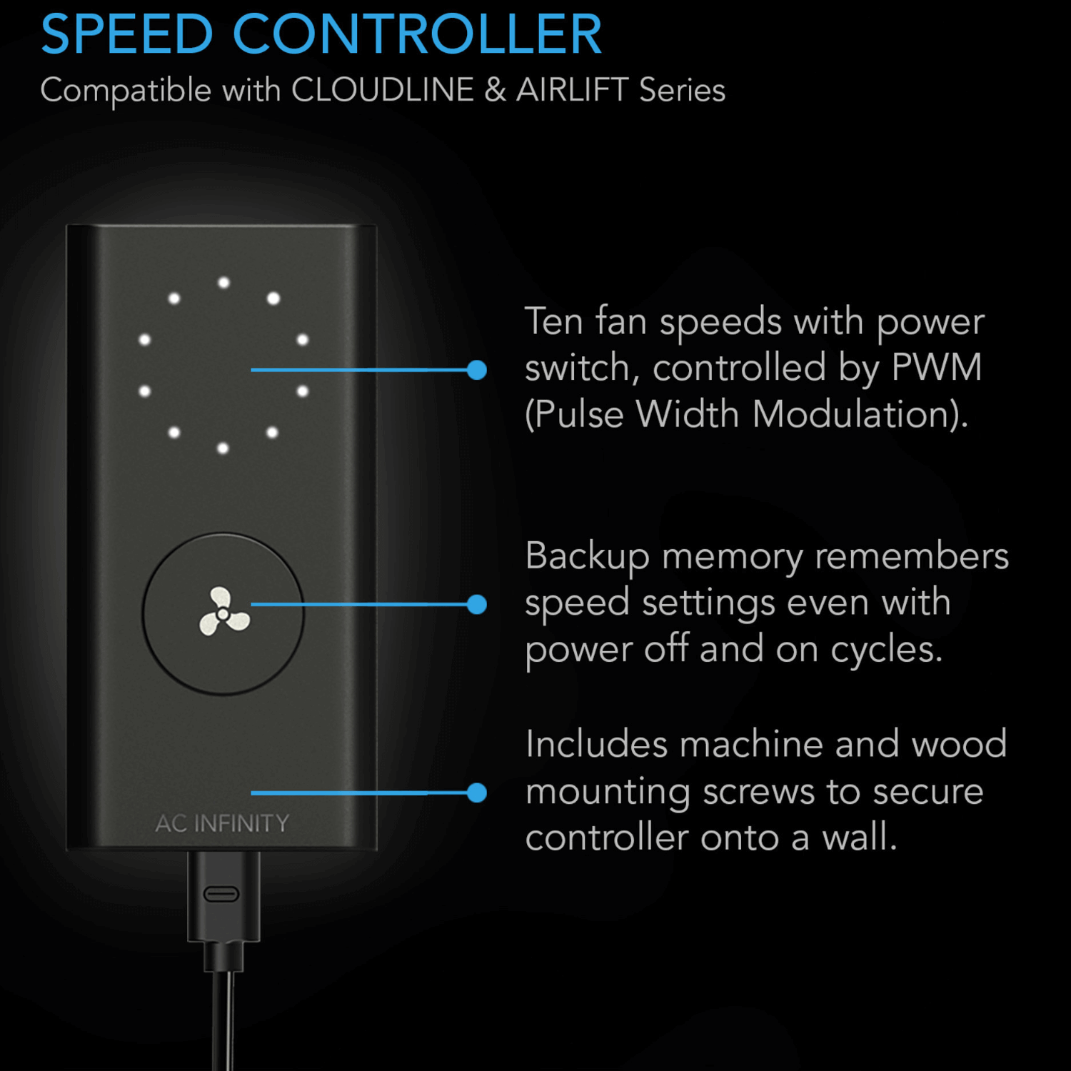 AC Infinity AIRLIFT S20, Shutter Exhaust Ventilation Fan 20", Speed Controller